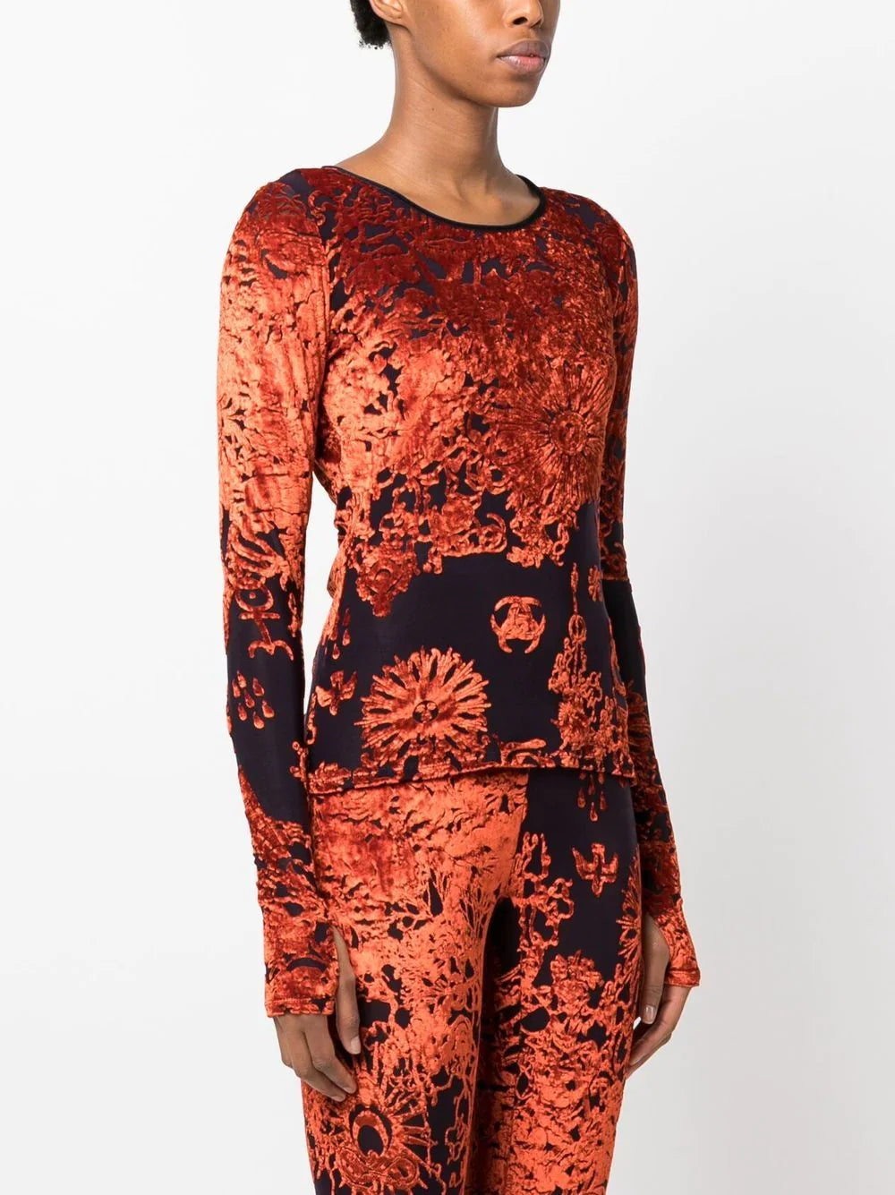 MARINE SERRE WOMEN Geotic Devore Top Navy Blue/Orange