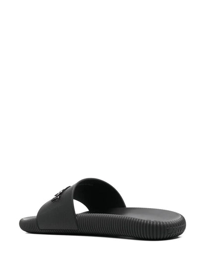 LANVIN Embroidered Logo Pool Slides Black/White