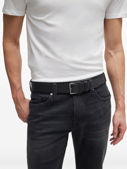 BOSS Monogram-embossed Leather Belt Black
