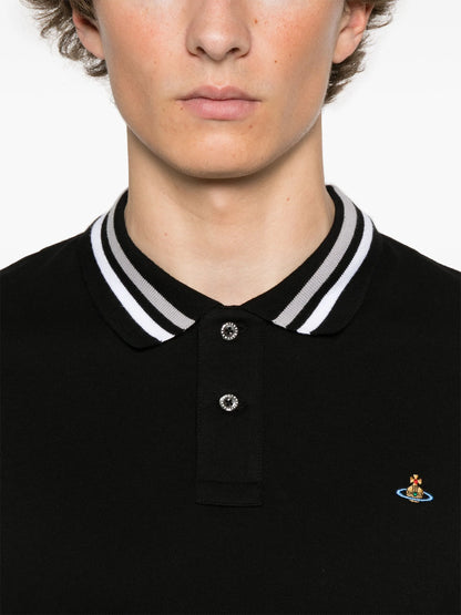 VIVIENNE WESTWOOD Embroidered-Orb Cotton Polo Shirt Black