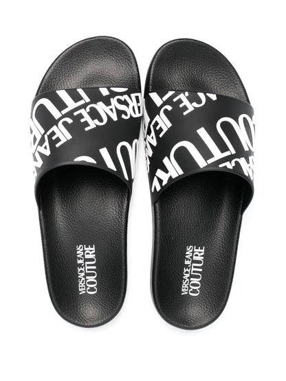 VERSACE Logo-Print Slides Black/White