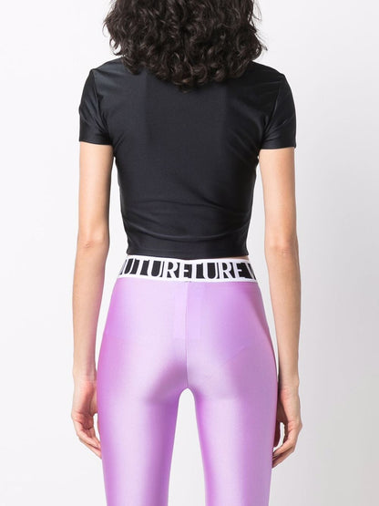 VERSACE WOMEN Logo Patch Crop Top Black