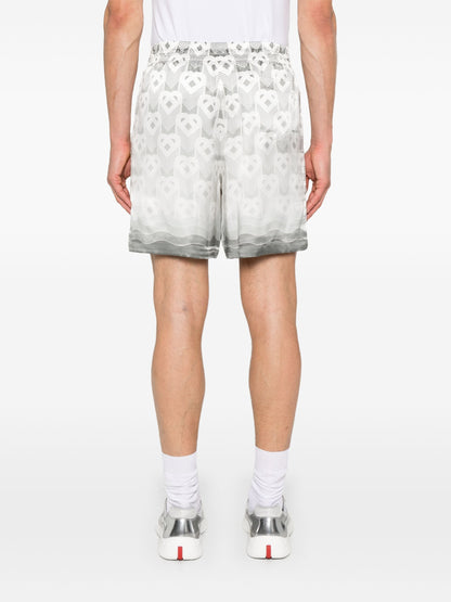 CASABLANCA Heart Monogram Silk Drawstring Shorts Grey