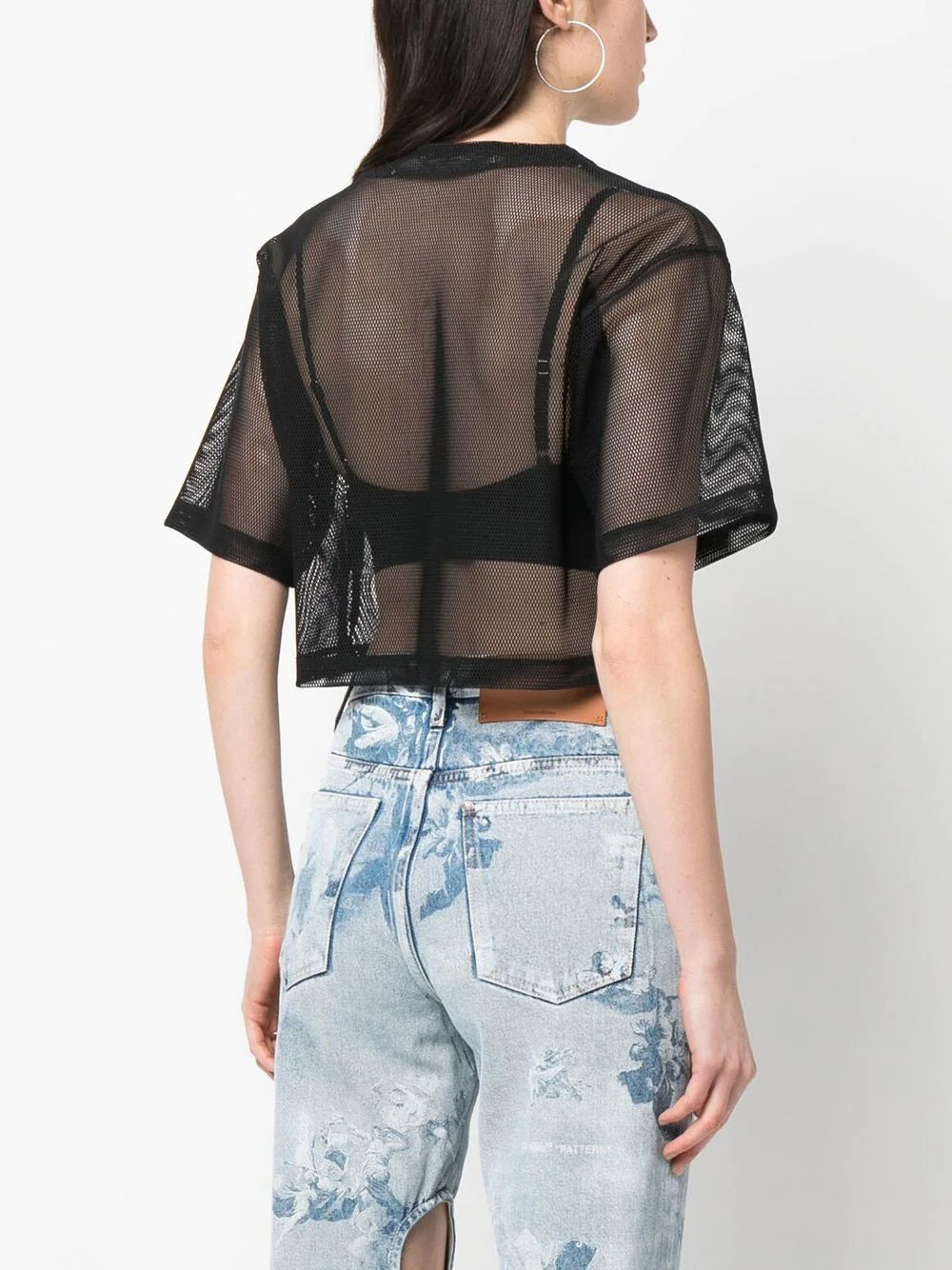 OFF-WHITE WOMEN Bookish Mesh Crop Tee Black
