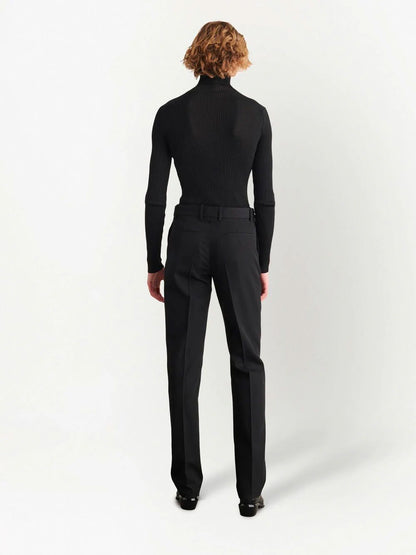 OFF-WHITE Buckle Dry Wool Belted Slim-Fit Trousers Black