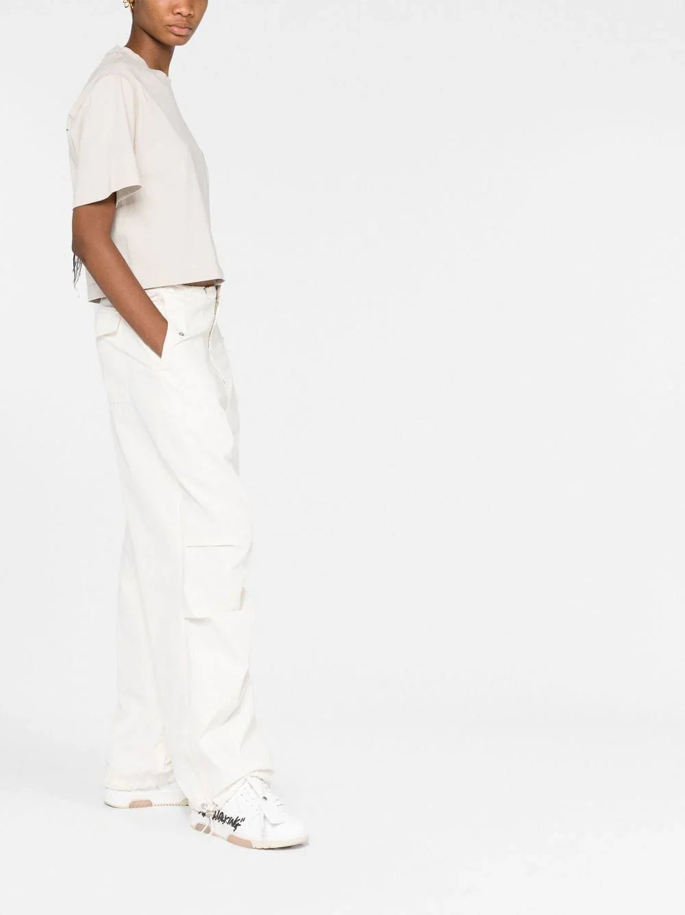 OFF-WHITE WOMEN Butterfly Embroidered Crop T-Shirt Grey/Light Blue