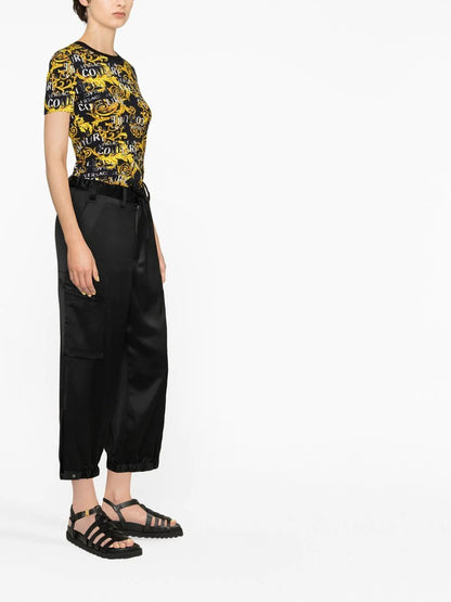 VERSACE WOMEN Baroque Print Cotton T-Shirt Black/Gold