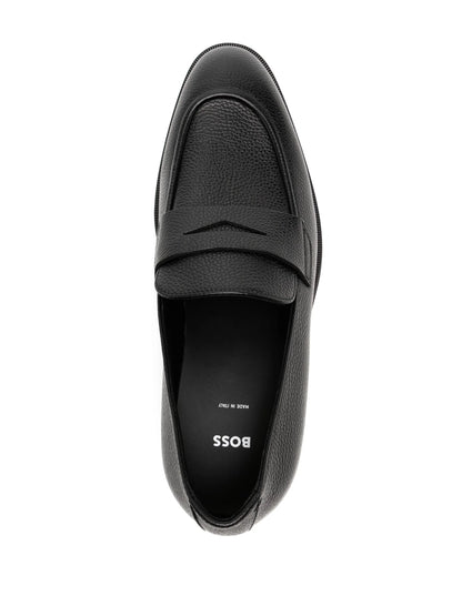 BOSS Apron-toe Slip-on Leather Loafers Black