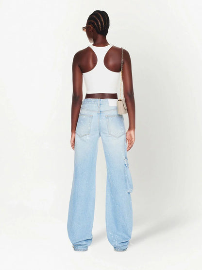 OFF-WHITE WOMEN Toybox Painted Pocket Pants Light Blue/White