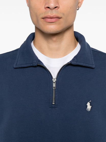 RALPH LAUREN Polo Pony Cotton Zip Sweatshirt Navy