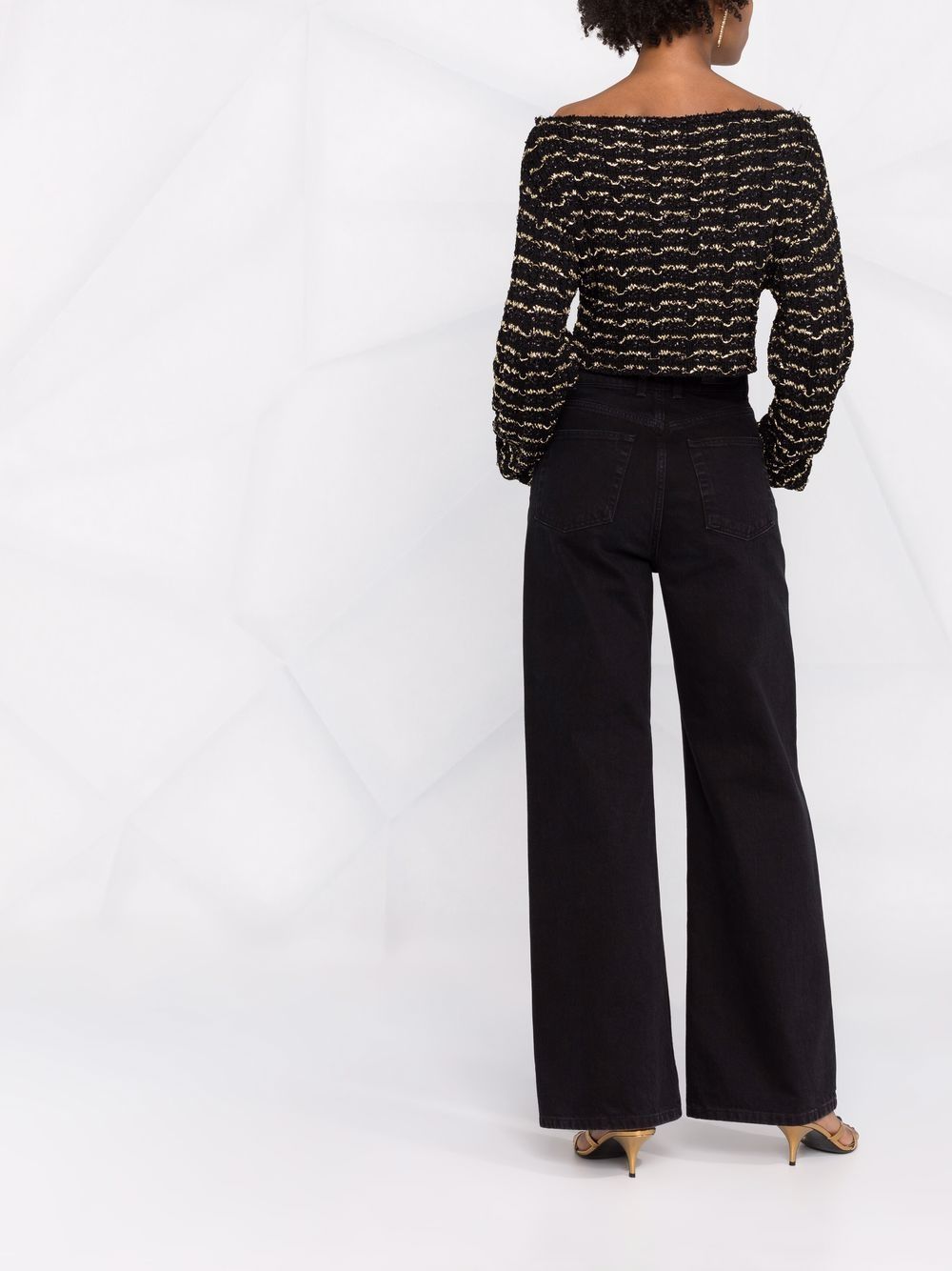 BALMAIN WOMEN Off-shoulder Cropped Striped Top Black