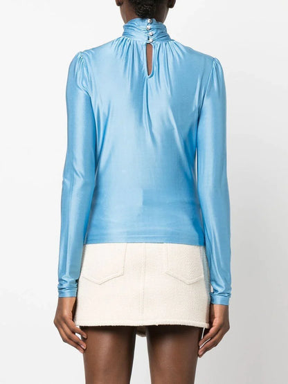 PACO RABANNE WOMEN Ruched Long Sleeved Top Blue