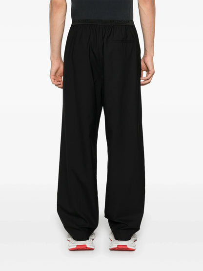 BALENCIAGA Logo-Waistband Loose-Cut Wool Trousers Black