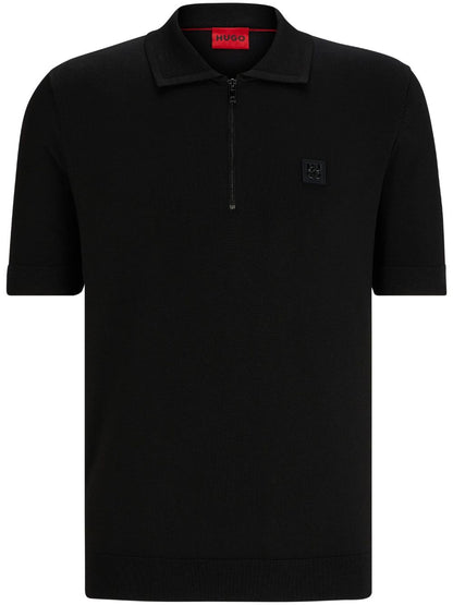 HUGO Sayfong 3 Logo-Appliqué Zip-Up Polo Shirt Black