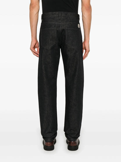 MONCLER Logo Patch Cotton Denim Trousers Dark Blue
