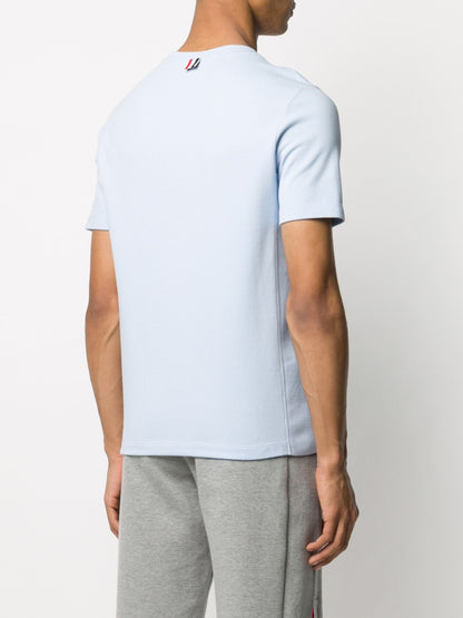 THOM BROWNE Short Sleeve 4 Bar RWB Stripe Cotton T-Shirt Light Blue