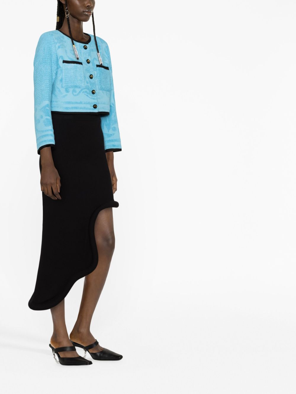 MARINE SERRE WOMEN Jacquard Towels Boxy Tailored Jacket Aquarius Blue Black