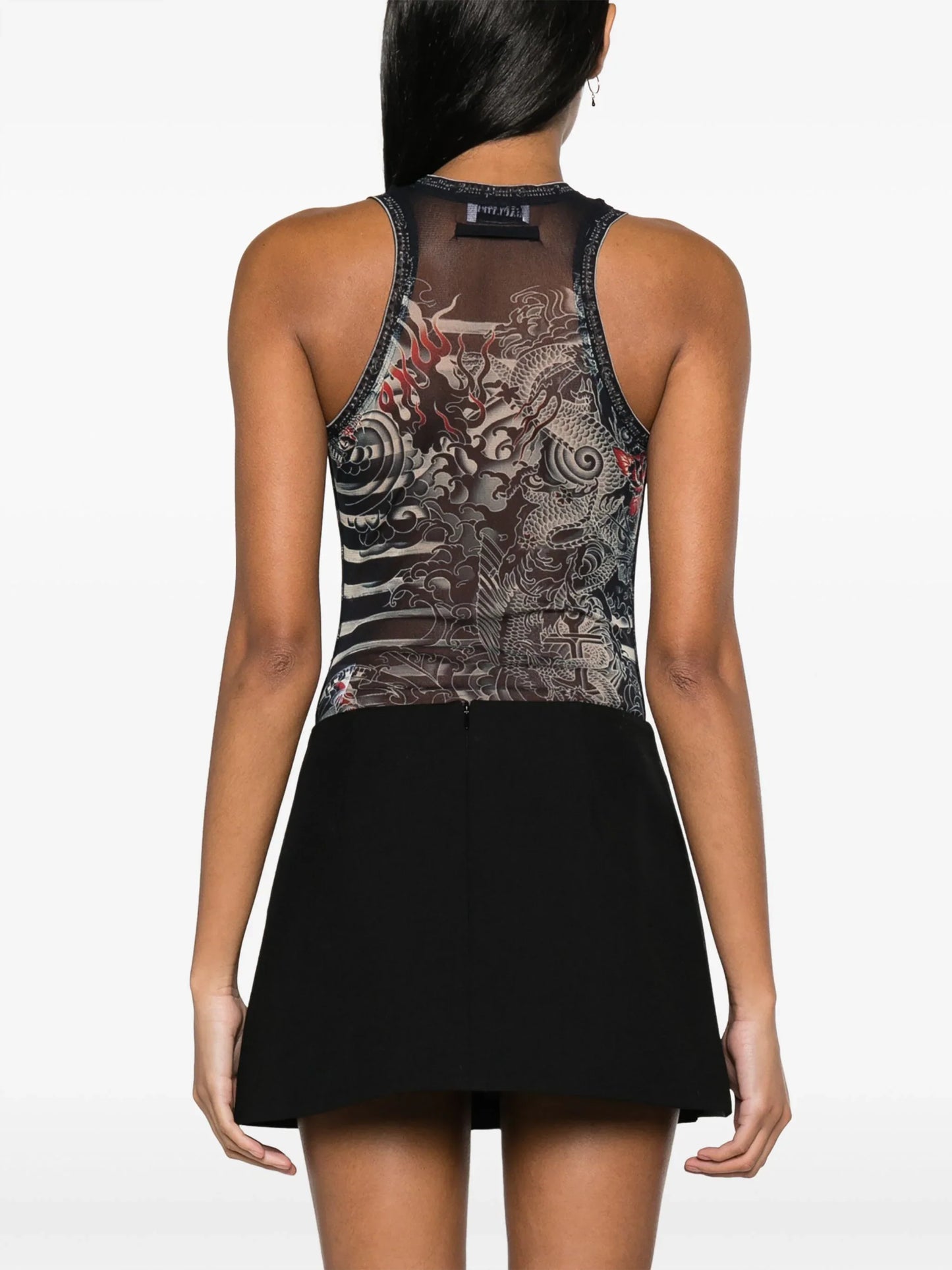 JEAN PAUL GAULTIER WOMEN Sleeveless Printed Bodysuit Navy/Blue/White