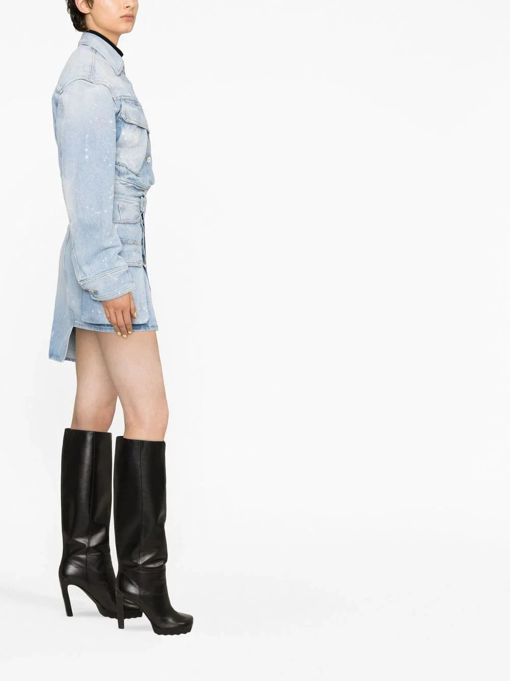 OFF-WHITE WOMEN Toybox Painted Hooded Denim Jacket Light Blue/White