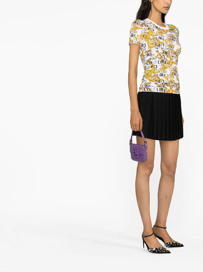 VERSACE WOMEN Baroque Print Cotton T-Shirt White Gold