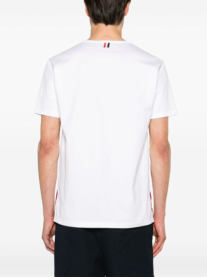 THOM BROWNE Short Sleeve RWB Stripe Cotton T-Shirt White
