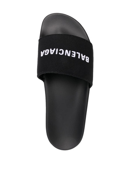 BALENCIAGA Logo Pool Sliders Black
