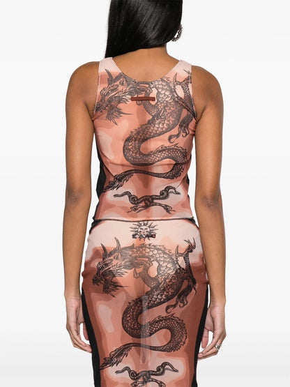 JEAN PAUL GAULTIER WOMEN Graphic Printed Tank Top Nude/Brown/Black
