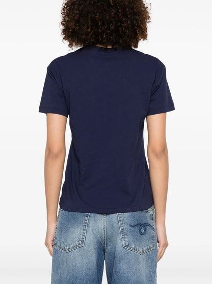 RALPH LAUREN WOMEN Stripe Bear Motif Short Sleeve T-Shirt Navy