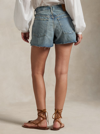 RALPH LAUREN WOMEN Distressed-Hem Denim Shorts Blue