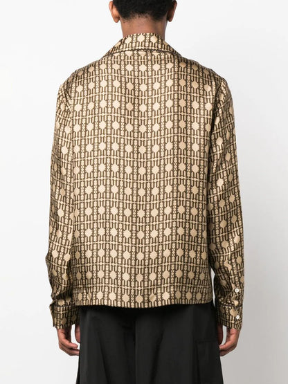PALM ANGELS Allover Monogram Pajama Shirt Long Sleeves Beige