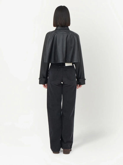 MAISON MARGIELA MM6 WOMEN Faux Leather Cropped Jacket Black