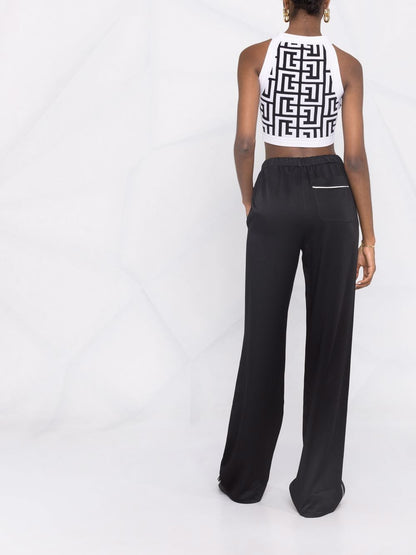 BALMAIN WOMEN Sleeveless Maxi Monogram Cropped Knit Top