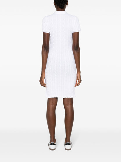 RALPH LAUREN WOMEN Pony Embroidered Cable Knit Polo Dress White