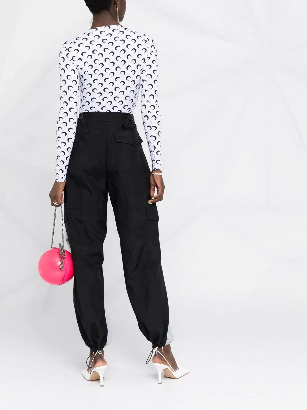 MARINE SERRE WOMEN Crescent Moon-print T-shirt White/Black