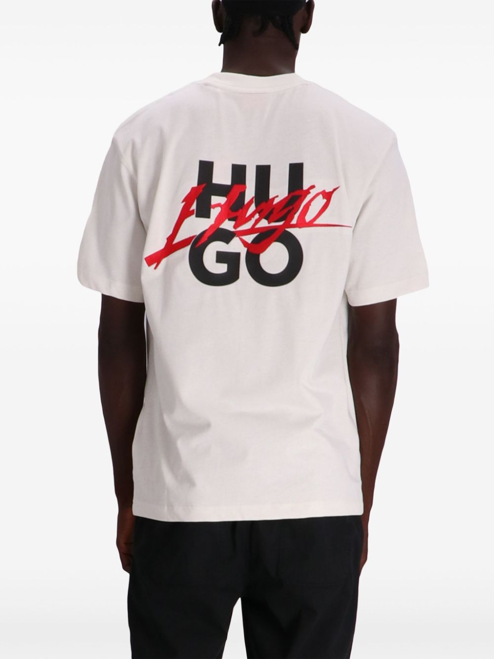 HUGO Dlogotee Logo Embroidered Cotton T-Shirt Natural