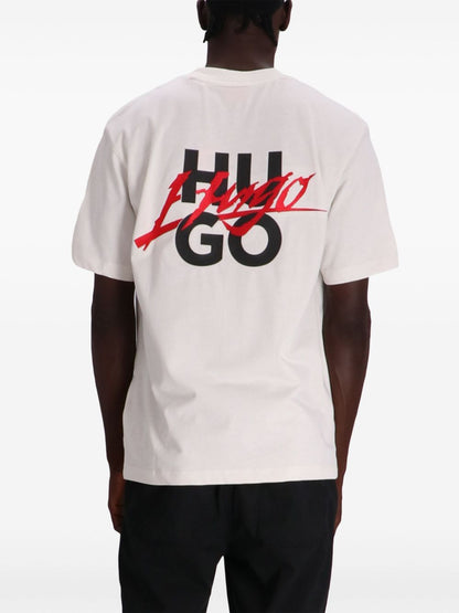 HUGO Dlogotee Logo Embroidered Cotton T-Shirt Natural