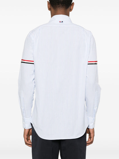 THOM BROWNE Striped Cotton Shirt Light Blue