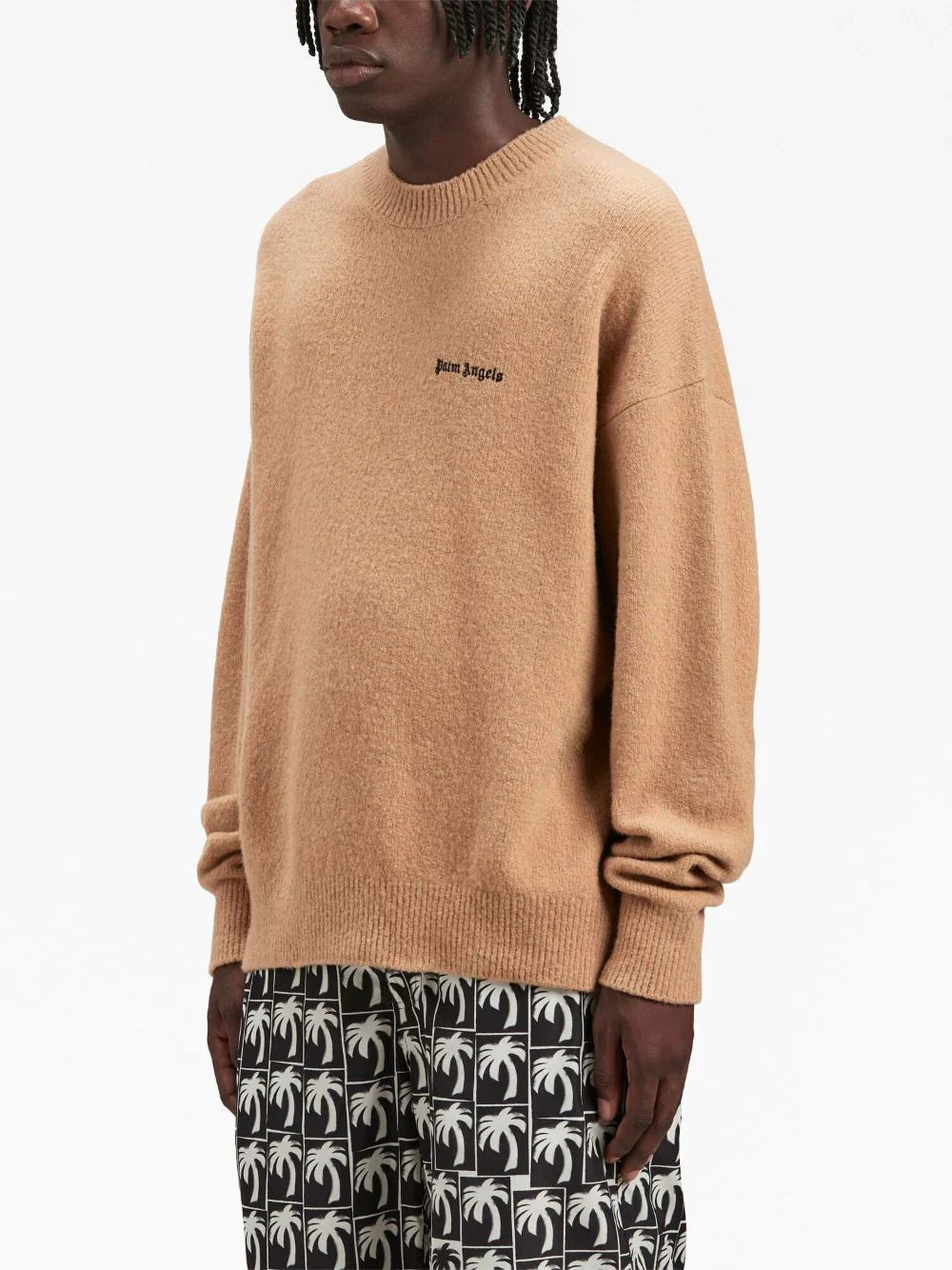 PALM ANGELS Basic Logo Knit Sweatshirt Camel/Black