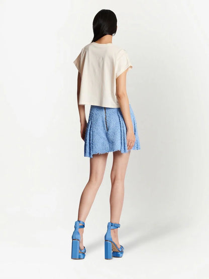 BALMAIN WOMEN Pastel Printed Cropped Shot Sleeves T-Shirt Multicolour