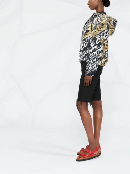 VERSACE WOMEN Baroque Print All Over Logo Zip Up Jacket Black