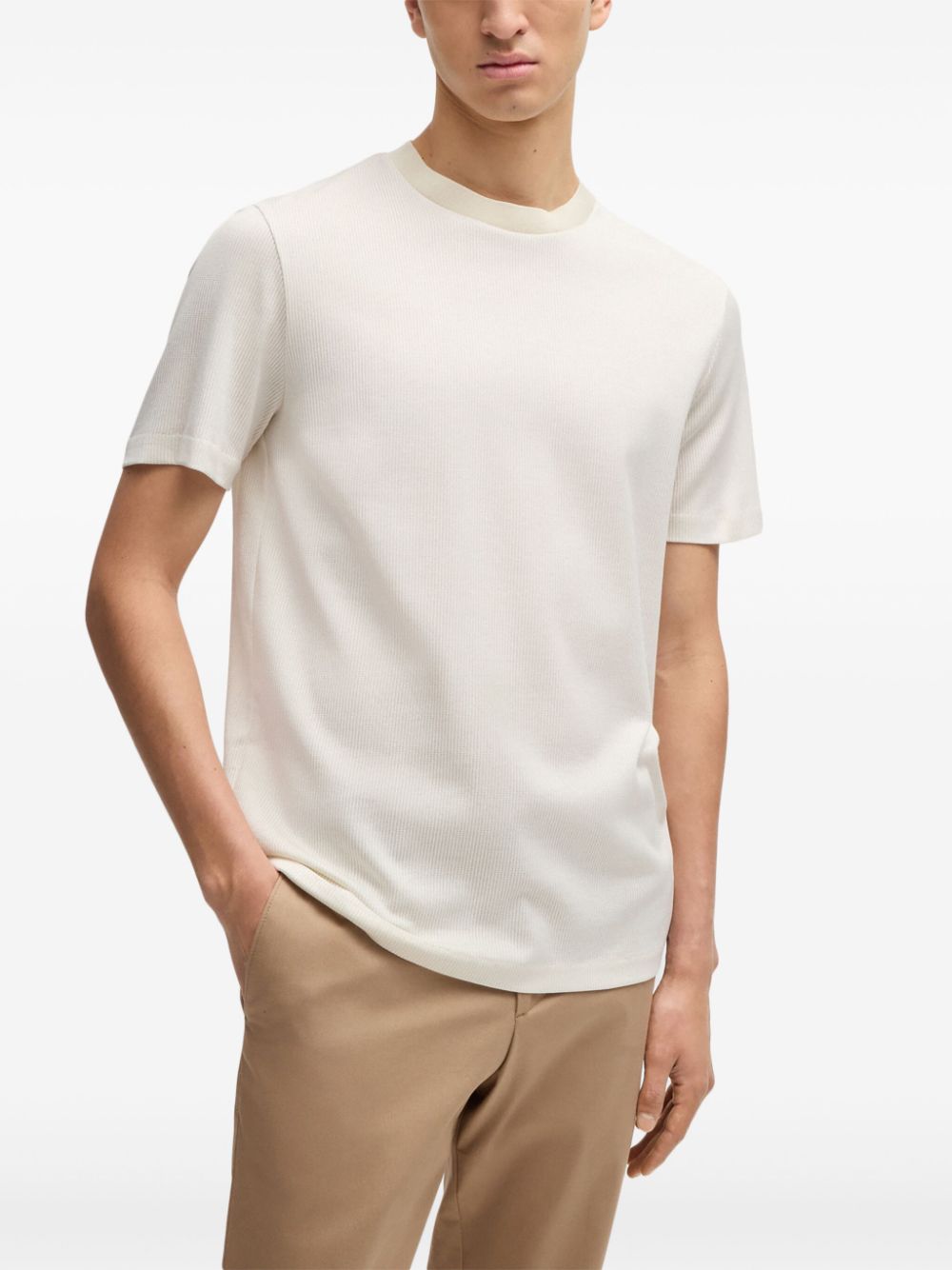 BOSS H-Tiburt Ribbed Cotton T-Shirt Open White