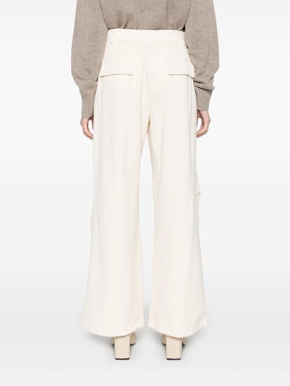 MONCLER WOMEN Stretch Cotton Cargo Trousers Beige