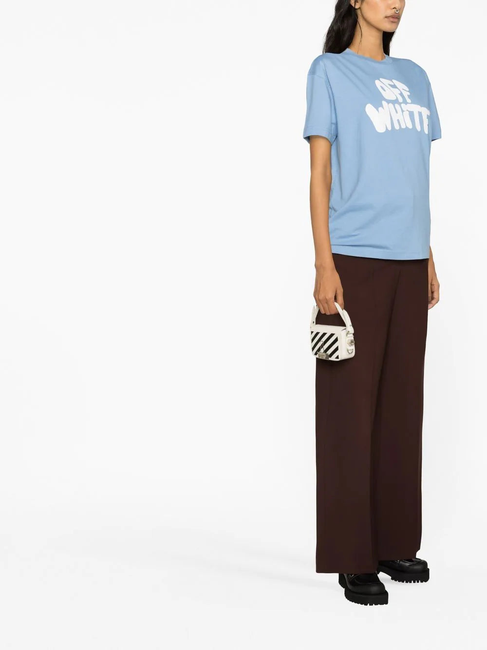 OFF-WHITE WOMEN 70s Type Logo Casual Tee Blue/White