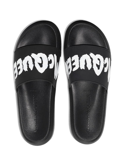 ALEXANDER MCQUEEN Graffiti Logo Sliders Black