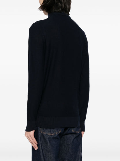 BOSS Logo Embroidered Wool Blend Turtle Neck Sweater Navy