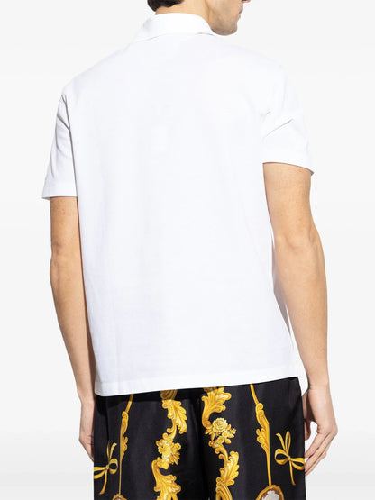 VERSACE Cotton Logo Half-Zip Polo Shirt White