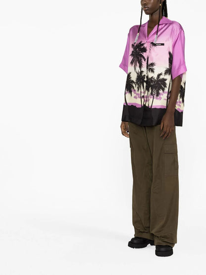 PALM ANGELS WOMEN Sunset-print Bowling Shirt Purple/Black