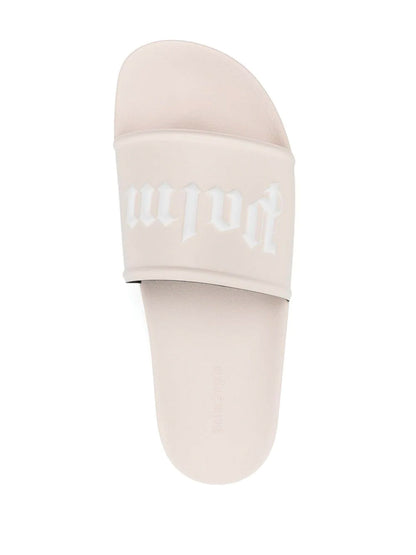 PALM ANGELS Logo Print Slides Beige