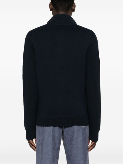 BOSS H-Emeraviglio Cable Knit Zip Up Jacket Dark Blue