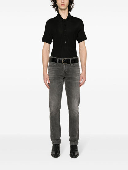 TOM FORD Multiple Button Short Sleeve Polo Shirt Black
